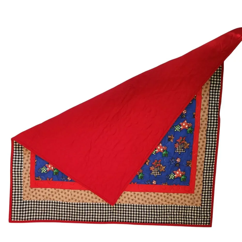 Handmade, New Lap quilt Blue & Red, Stars, Gingham, Wall Hanging, decor